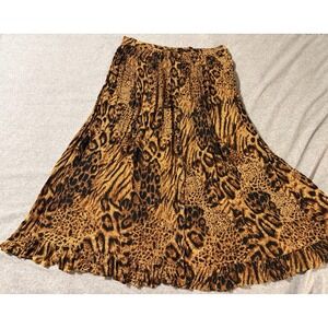 Y2K Her Style Flowy Skirt Animal Print Button Down Long Statement Rayon 90's O/S
